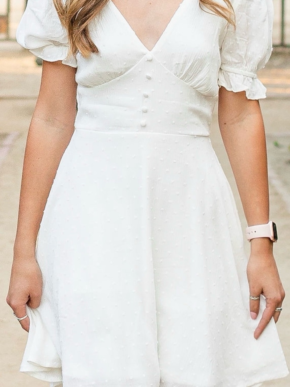 LULUS White Puff-Sleeve V-Neck Dress